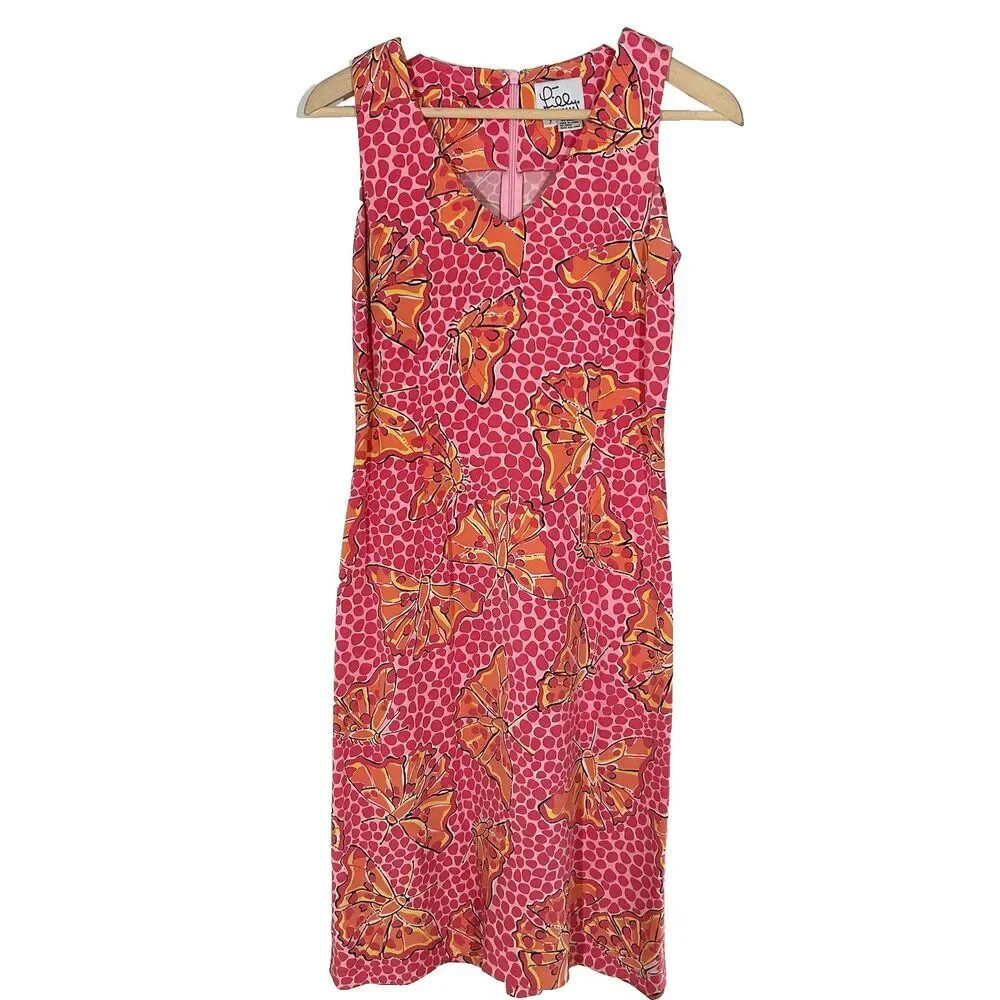 Lilly Pulitzer Butterfly Silk Dress Size 2 Sleeveless V-Neck Pink Knee Length - Picture 2 of 8